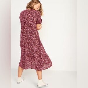 Old Navy Floral Puff-Sleeve Button-Front Midi Swing Dress